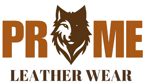 Prime Leather Wear logo featuring a stylized wolf head with the brand name in bold letters