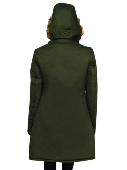 <strong>Product Specifications</strong>: <ul> <li>Material: Cotton</li> <li>Color: Green</li> <li>Closure: Zipper Over Flap Button Closure</li> <li>Collar: Faux Fur Hoodie Design</li> <li>Cuffs: Hemline</li> </ul>