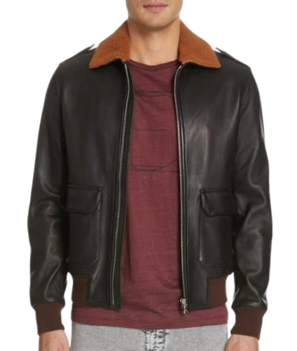 Man wearing a Black Aviator Jacket