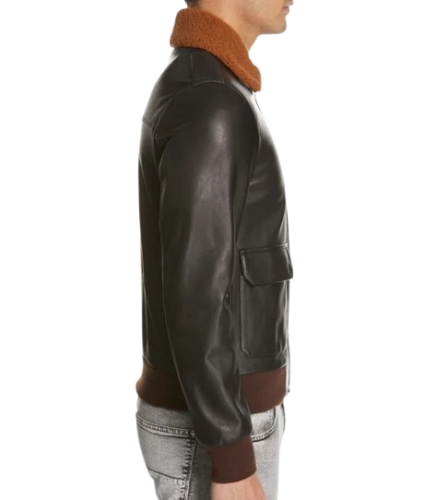 Black Aviator Jacket from side pose