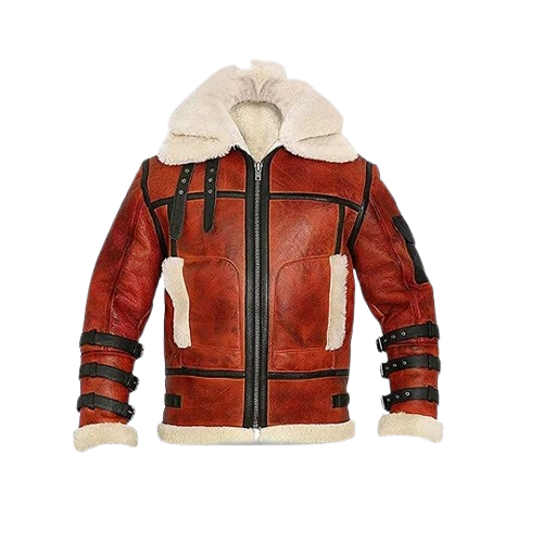 Bomber Shearling Leather Jacket with transparent background