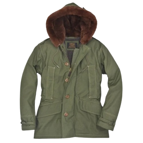 olive green parka jacket with transparent backgound