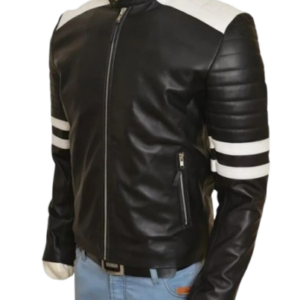 biker leather jacket with transparent background in black and white