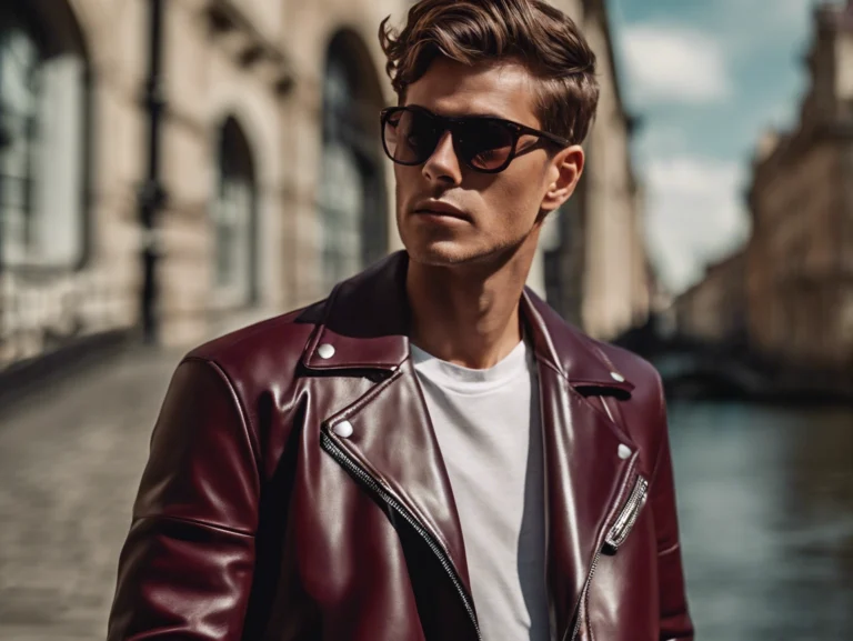 man wearning a leather jacket posing to a photographer