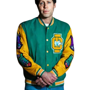 Sam Altman CEO of OpenAI wearing a Green Rashomon Bomber Jacket