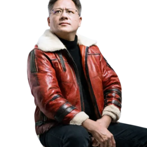 Jensen Huang CEO of NVIDIA wearing a Bomber Shearling Leather Jacket