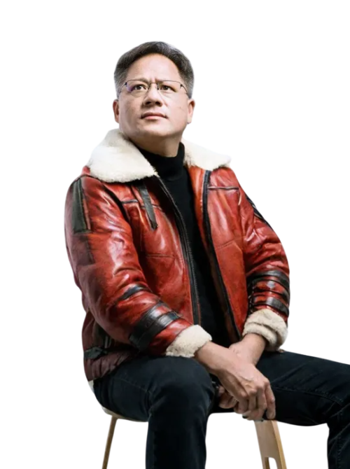 Jensen Huang CEO of NVIDIA wearing a Bomber Shearling Leather Jacket