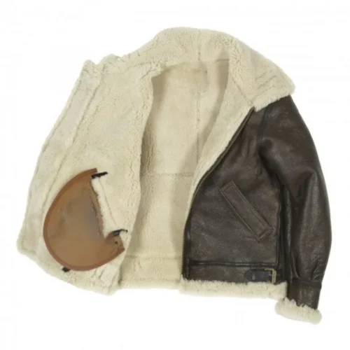 <ul> <li><strong>Material</strong>: Leather</li> <li><strong>Colour</strong>: Brown</li> <li><strong>Front</strong>: Zipper closure</li> <li><strong>Sleeves</strong>: Full Length with shearling cuffs</li> <li><strong>Collar</strong>: Shearling style collar</li> <li><strong>Pockets</strong>: Two waist pockets</li> </ul>