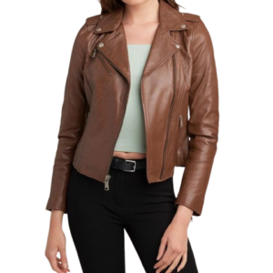 Biker Brown Leather Jacket For Female