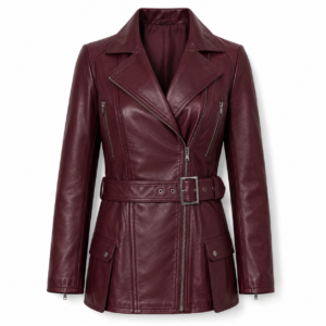 Bordeaux Belted Biker Jacket