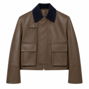 Espresso Brown Cropped Utility Leather Jacket