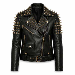 Viper Black Gold Studded Leather Biker Jacket