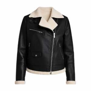 Arctic Noir Black Shearling Lined Leather Biker Jacket