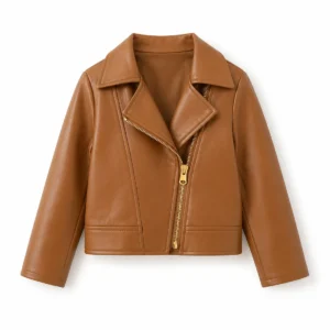 Women’s Tan Cropped Leather Moto Jacket