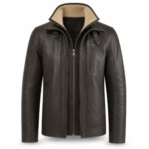 Men’s Brown Sherpa Collar Leather Jacket