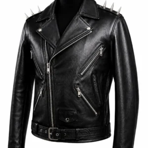Men’s Black Spiked Leather Biker Jacket