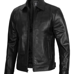 Men’s Black Classic Leather Zip Jacket